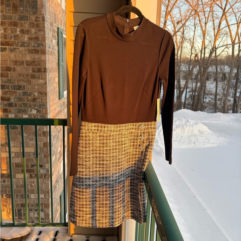 🆕 Eliza J Tweed Mock Neck Long Sleeve Dress Embellished Buttons Size 10 Office - Picture 4 of 17